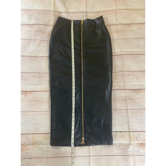 Queen Maria Women's Front Zip Black Faux Leather Midi Skirt - Medium - Picture 2 of 12
